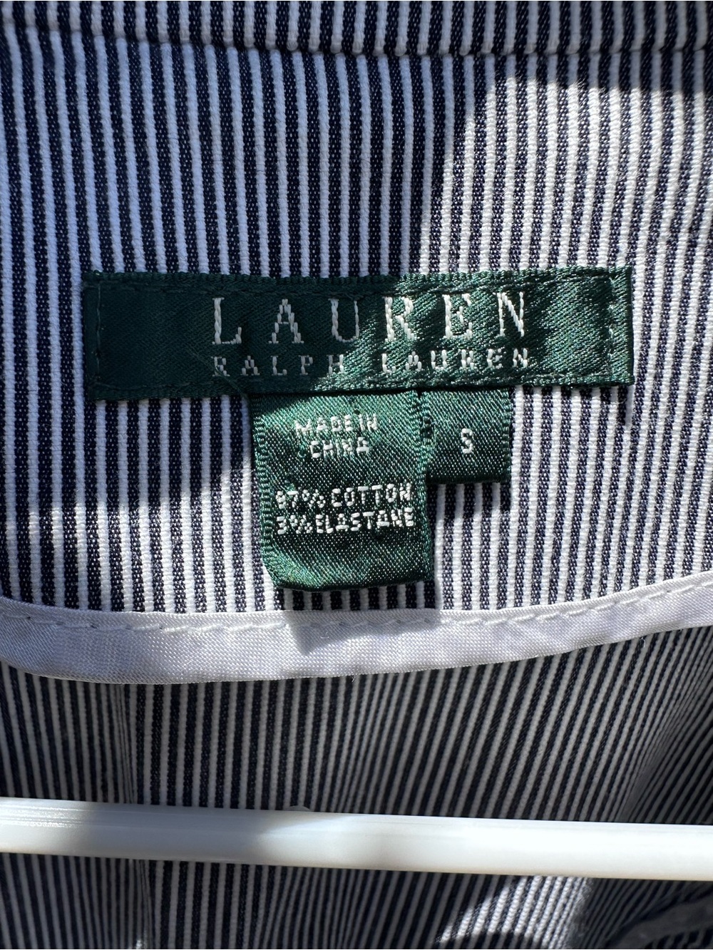Lauren Ralph Lauren Navy and White Pinstripe Tailored Button Jacket- Stretchy! - Picture 5 of 5